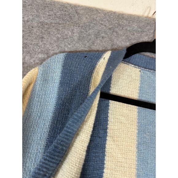Vintage 50s Striped Cardigan Sweater Mens Small Blue White Button Up Cozy Knit - Picture 7 of 10